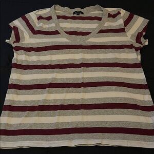 Ambiance Striped Short Sleeve Top - Burgundy, Gray, and White